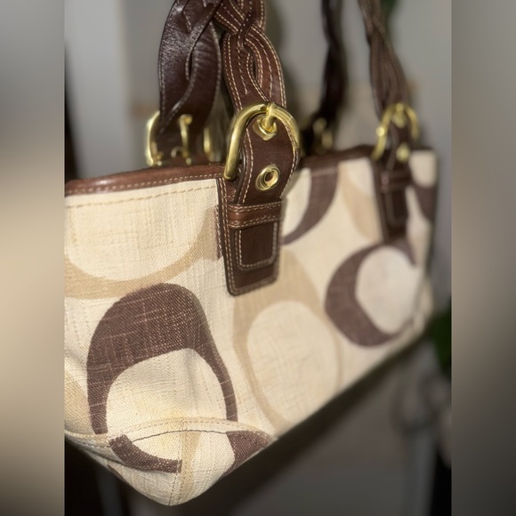 Coach Medium Tonal C Denim Satchel Purse #12195 Braided Handles - Picture 2 of 8